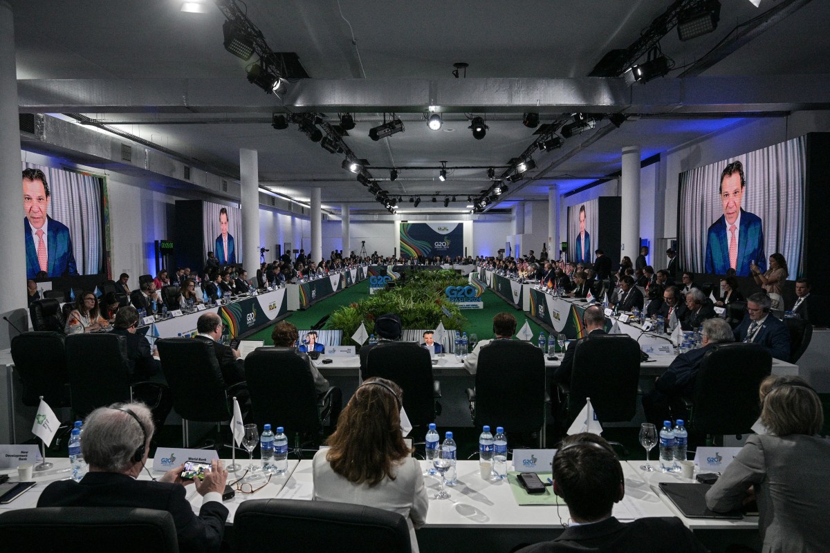 General view of the G20 finance ministers meeting in Sao Paulo, Brazil on February 28, 2024.(AFP)