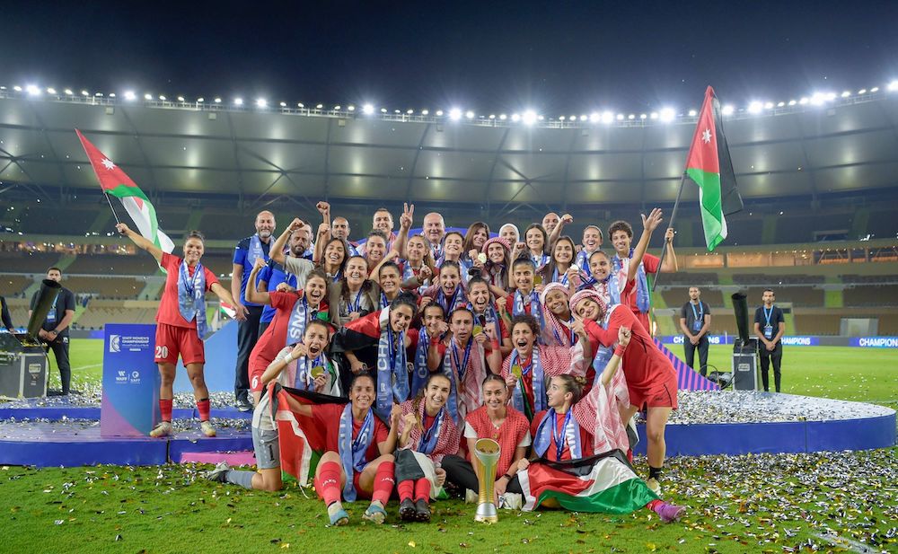 Jordan WNT celebrating their smashing win at 2024 WAFF Women's Championship in Jeddah. (SUPPLIED)