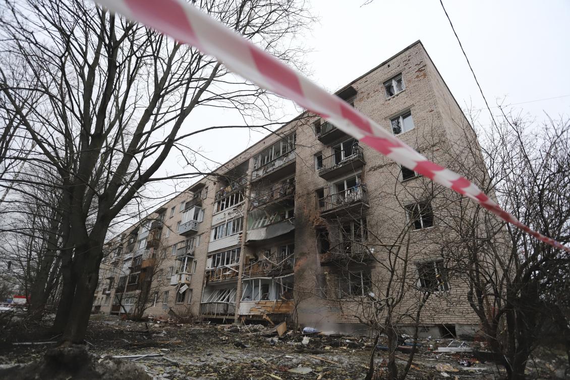A view of a damaged apartment's building after a reported drone attack in St. Petersburg on Mar. 2, 2024. (AP)
