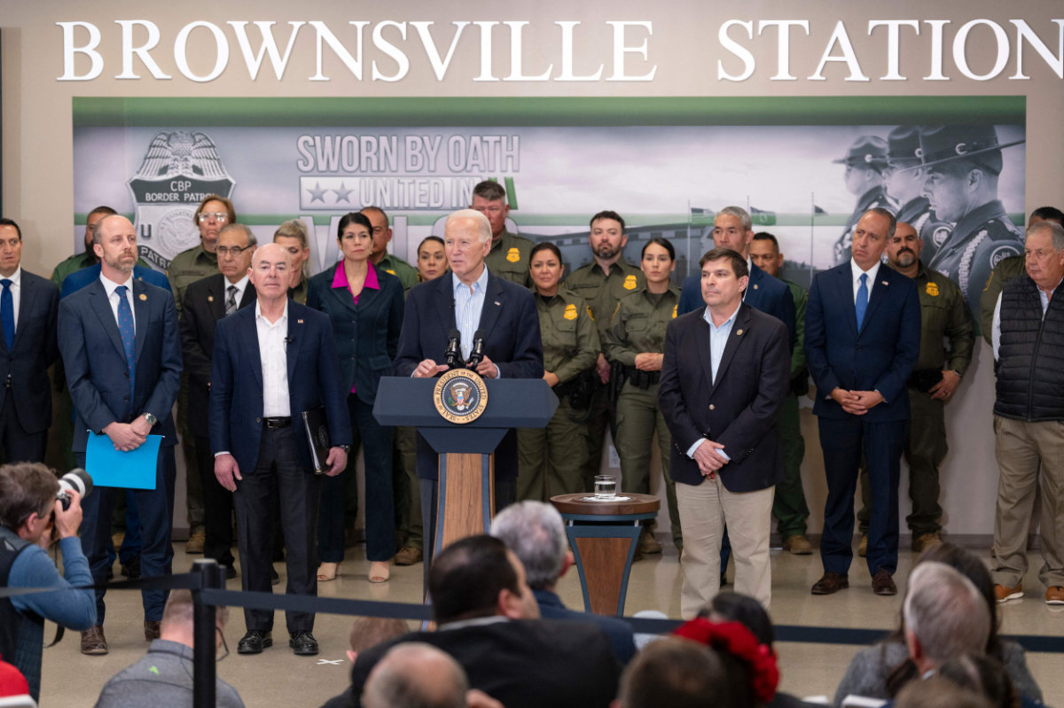 President Joe Biden delivers remarks about immigration and border security on Feb. 29, 2024 in Olmito, Texas as he visited the border near Brownsville on the same day as a dueling trip made by former President Donald Trump to neighboring Eagle Pass, Texas. (Getty Images/AFP)