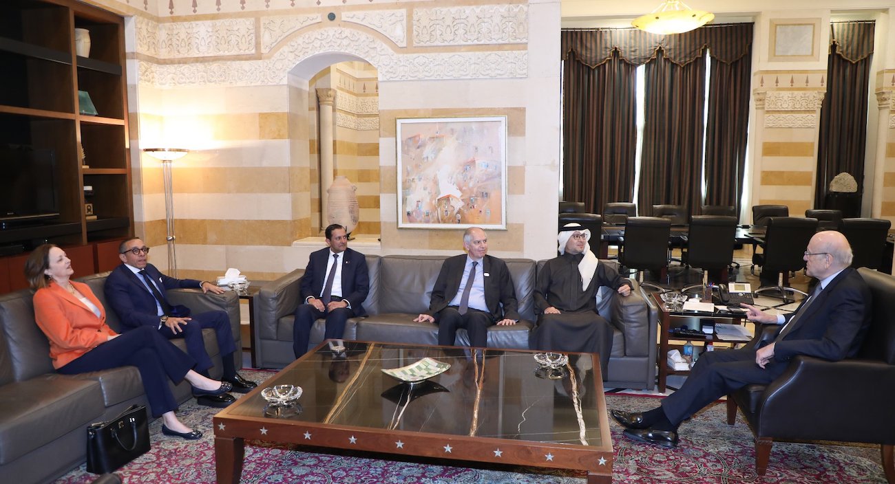 Alaa Moussa participates in a meeting of ambassadors of five-nation group in Lebanon with caretaker PM Najib Mikati and ambassadors from Saudi Arabia, France, US, and Qatar. (@grandserail)