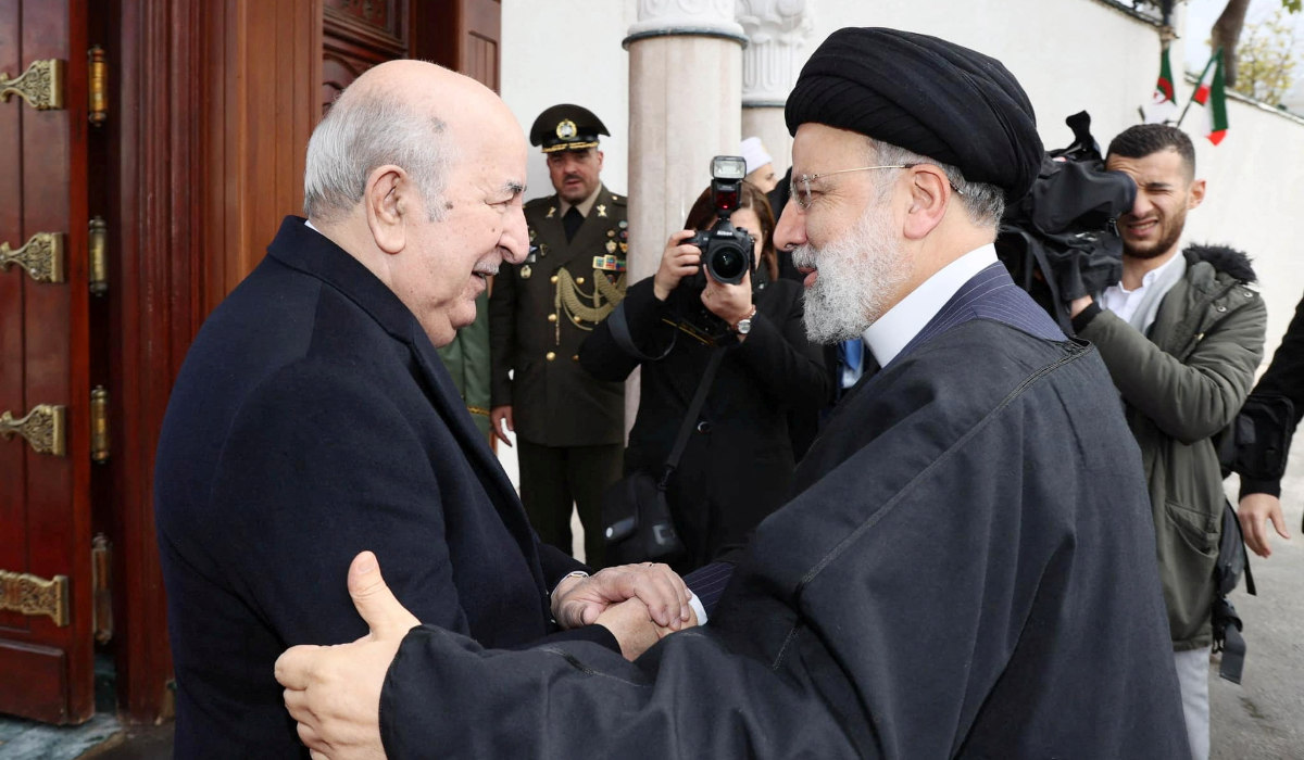 Algerian President Abdelmadjid Tebboune welcomes Iranian President Ebrahim Raisi at El Mouradia Palace, in Algiers, Algeria March 3, 2024. (REUTERS)