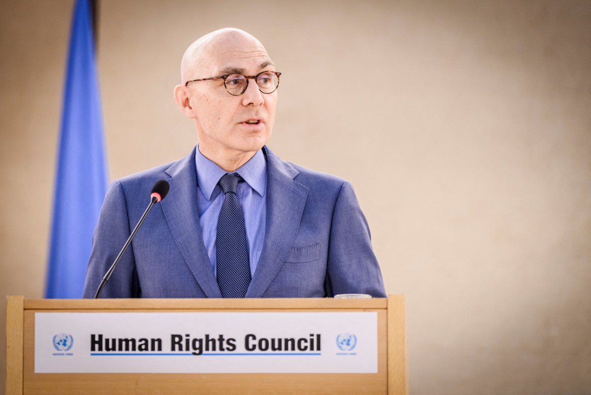 UN High Commissioner for Human Rights Volker Turk gives a speech at the opening of the 55th session of the Human Rights Council in Geneva (AFP)