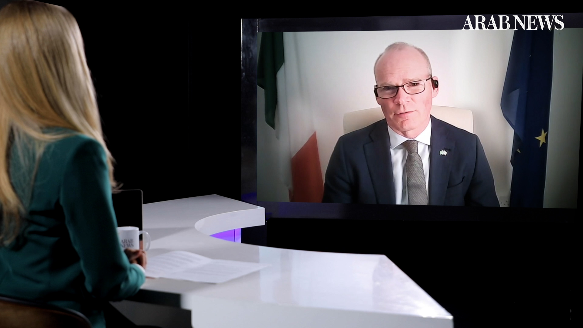 Simon Coveney, Ireland’s minister for enterprise, trade and employment, told Katie Jensen, the host of “Frankly Speaking,” his country prefers to act collectively with its EU partners in imposing sanctions on extremist Israeli settlers, but could be compelled to follow Spain in acting unilaterally if a deal is not agreed. (AN Photo)
