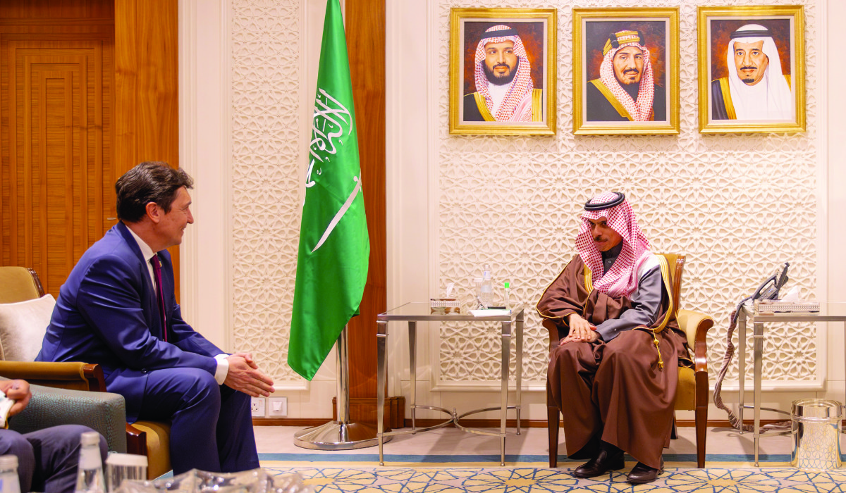 Prince Faisal bin Farhan holds talks with Olivier Cadic in Riyadh. (Supplied)