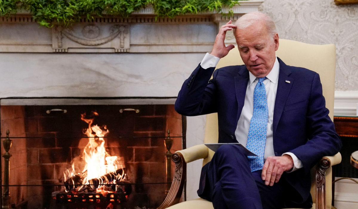 US President Joe Biden participates in a meeting with Italy's Prime Minister Giorgia Meloni (unseen) in the Oval Office at the White House in Washington, U.S., March 1, 2024. (REUTERS)