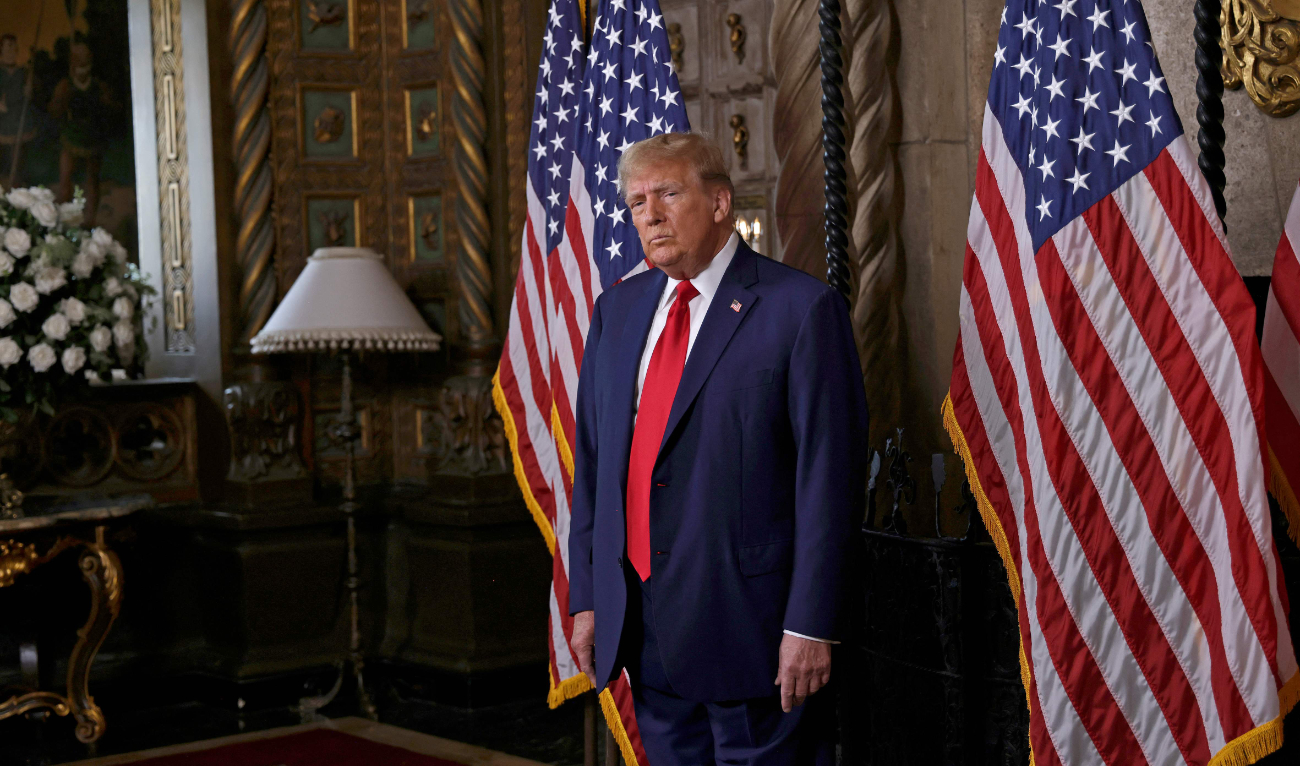 Republican presidential candidate and former President Donald Trump speaks in the library at Mar-a-Lago on March 4, 2024 in Palm Beach, Florida. (AFP)