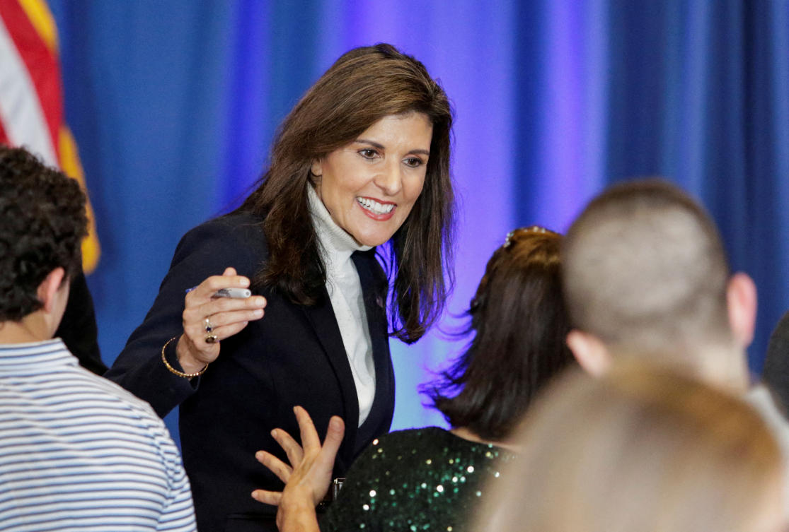 Republican presidential candidate and former US Ambassador to the United Nations Nikki Haley greets supporters at a campaign event in Portland, Maine. (File/Reuters)