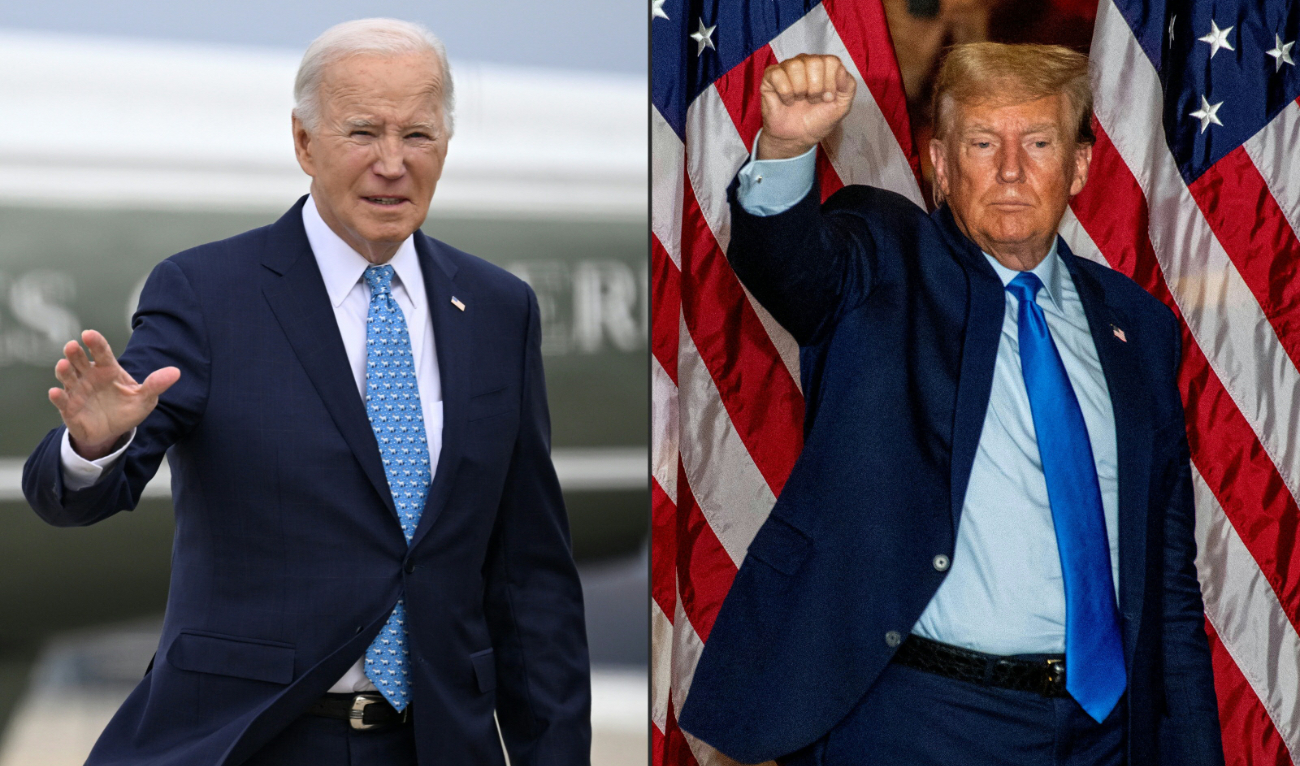 This combination of pictures created on March 06, 2024 shows US President Joe Biden in Maryland, on January 30, 2024 and former US president and 2024 presidential candidate Donald Trump in Claremont, New Hampshire, on November 11, 2023. (AFP)