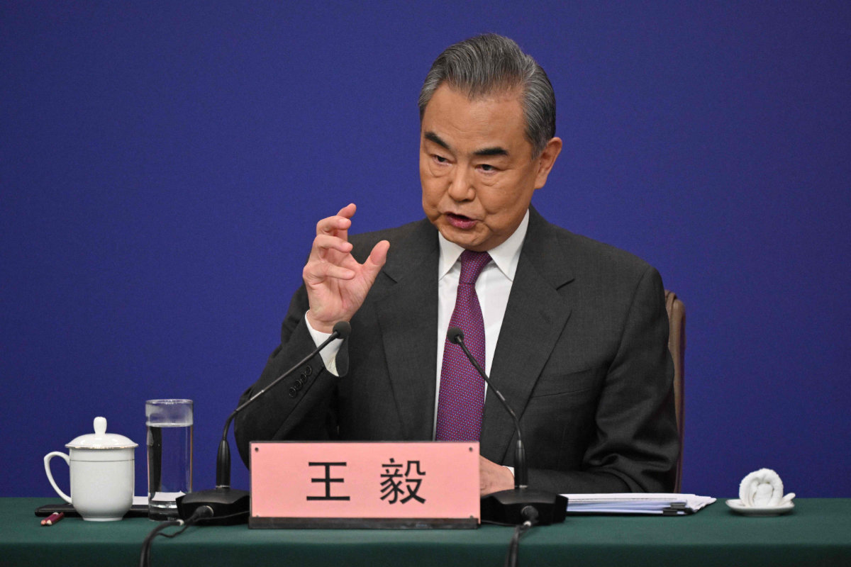China's Foreign Minister Wang Yi attends a press conference for the Second Session of the 14th National People’s Congress in Beijing on March 7, 2024. (AFP)