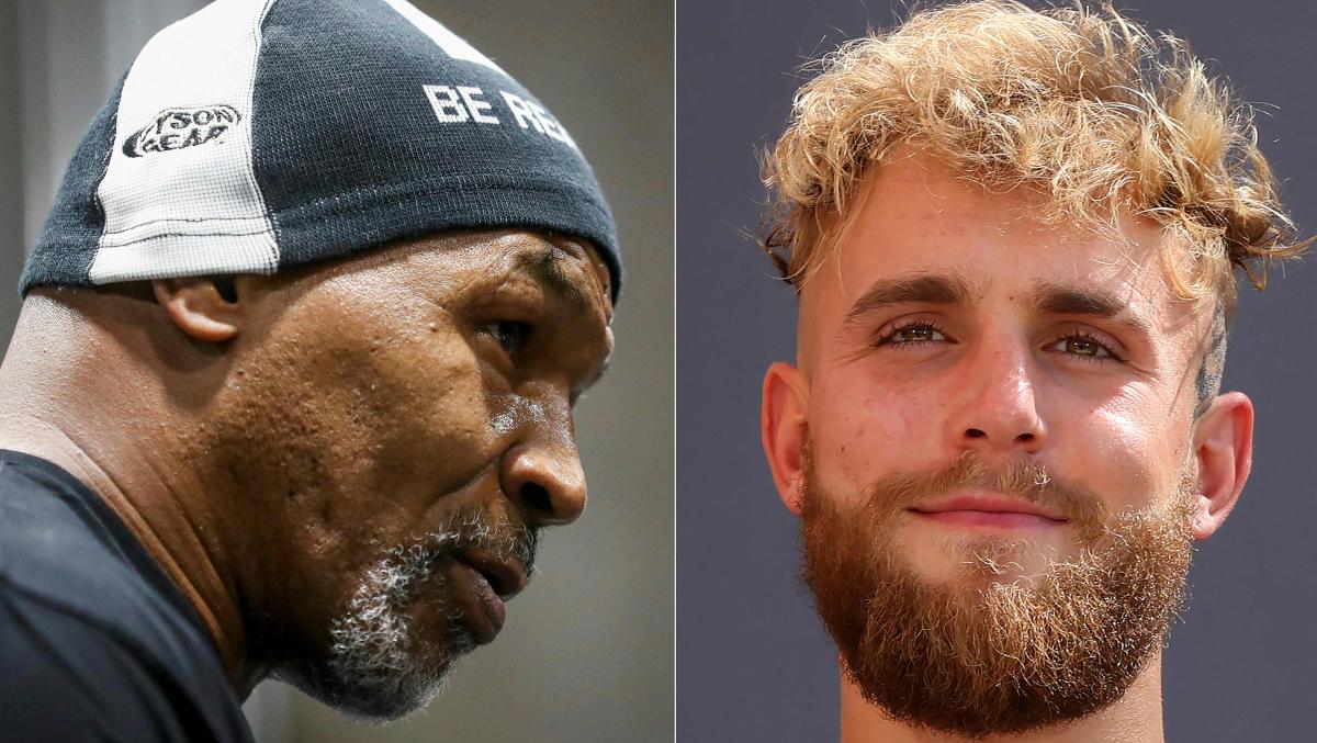 This combination of file pictures created on Mar, 07, 2024, shows former US boxer Mike Tyson in Las Vegas and boxer Jake Paul in Riyadh. (AFP)