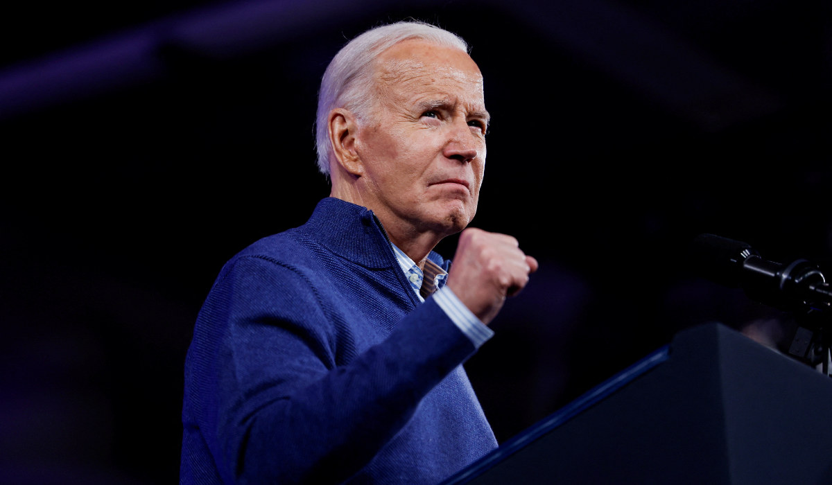 US President Joe Biden gestures during a campaign event at Strath Haven Middle School in Wallingford, Pennsylvania, U.S, March 8, 2024. (REUTERS)
