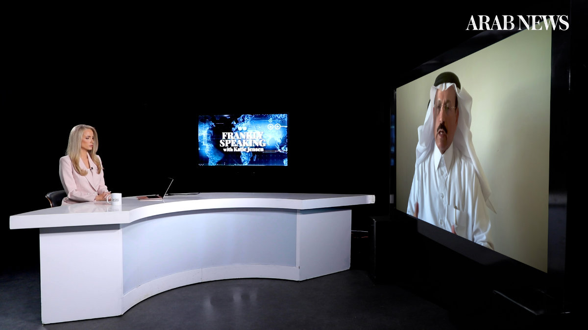 Dr. Ali Awadh Asseri, a former Saudi ambassador to Lebanon and Pakistan, speaks to host Katie Jensen on the Arab News current affairs show ‘Frankly Speaking.’ (AN photo)