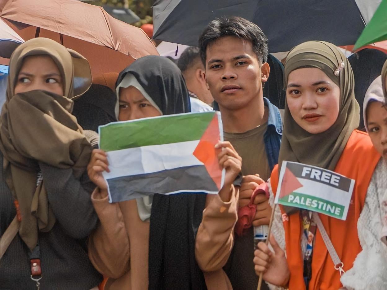 Protesters gather in Marawi City, in the southern Philippines, to demonstrate support for Gaza on Oct. 19, 2023. (Najib Zacaria)