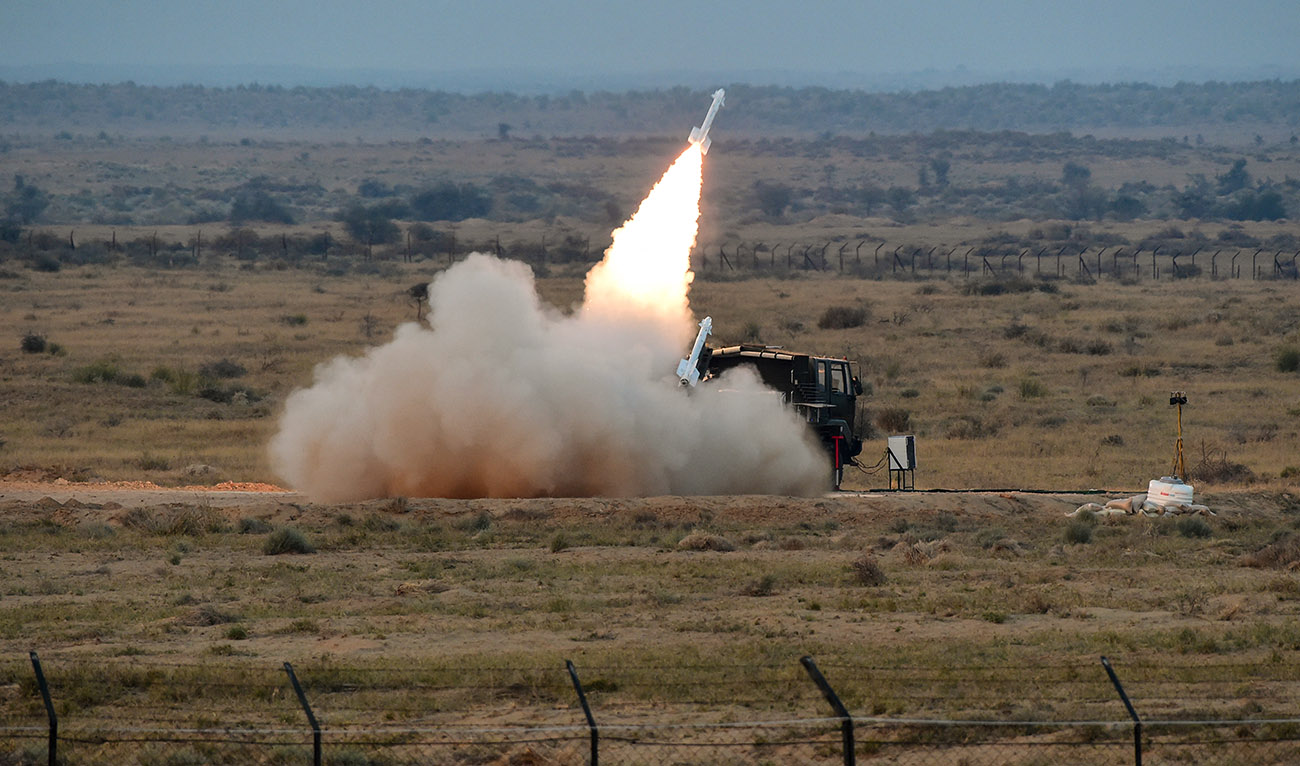 Indian Air Force's (IAF) Surface to Air Missile for Assured Retaliation (SAMAR) fires a missile during rehearsal for 'Exercise Vayu Shakti 2024' at IAF's firing range in Pokhran on February 14, 2024. (AFP/File)