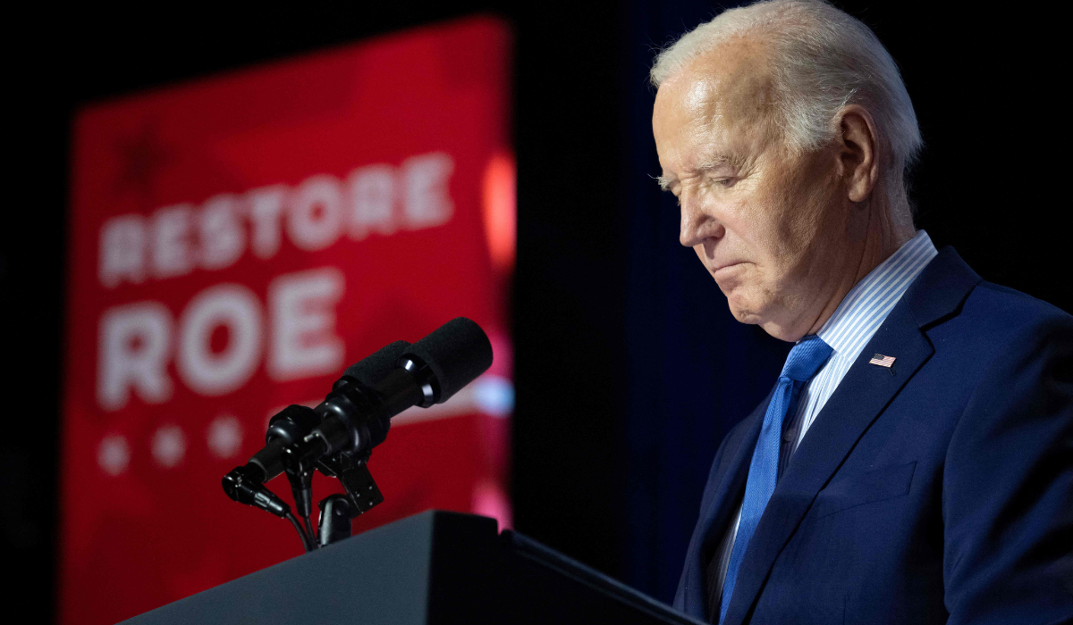 US President Joe Biden speaks during a campaign rally to Restore Roe at Hylton Performing Arts Center in Manassas, Virginia, on January 23, 2024. (AFP)