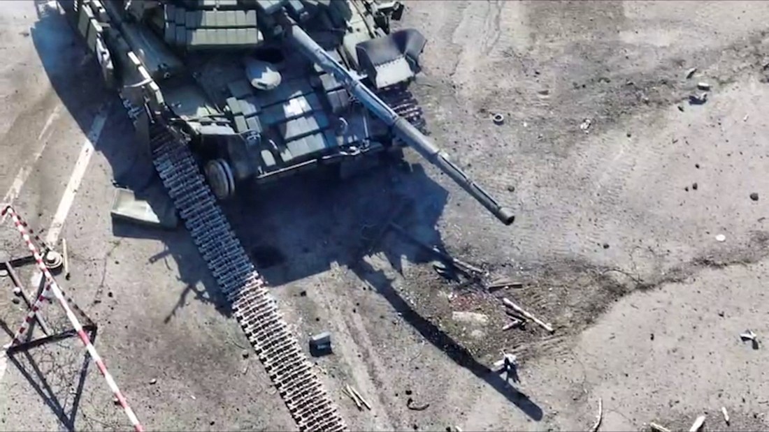 This grab taken from a handout footage released by the Russian Defence Ministry reportedly shows a destroyed military vehicle of the Ukrainian troops in the border area between Russia and Ukraine. (FILE/AFP)