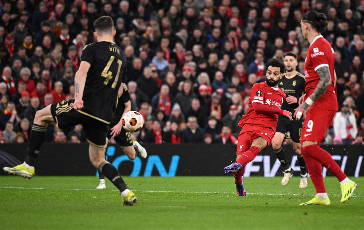Liverpool rout Sparta to reach Europa League quarterfinals. Late goals propel Leverkusen
