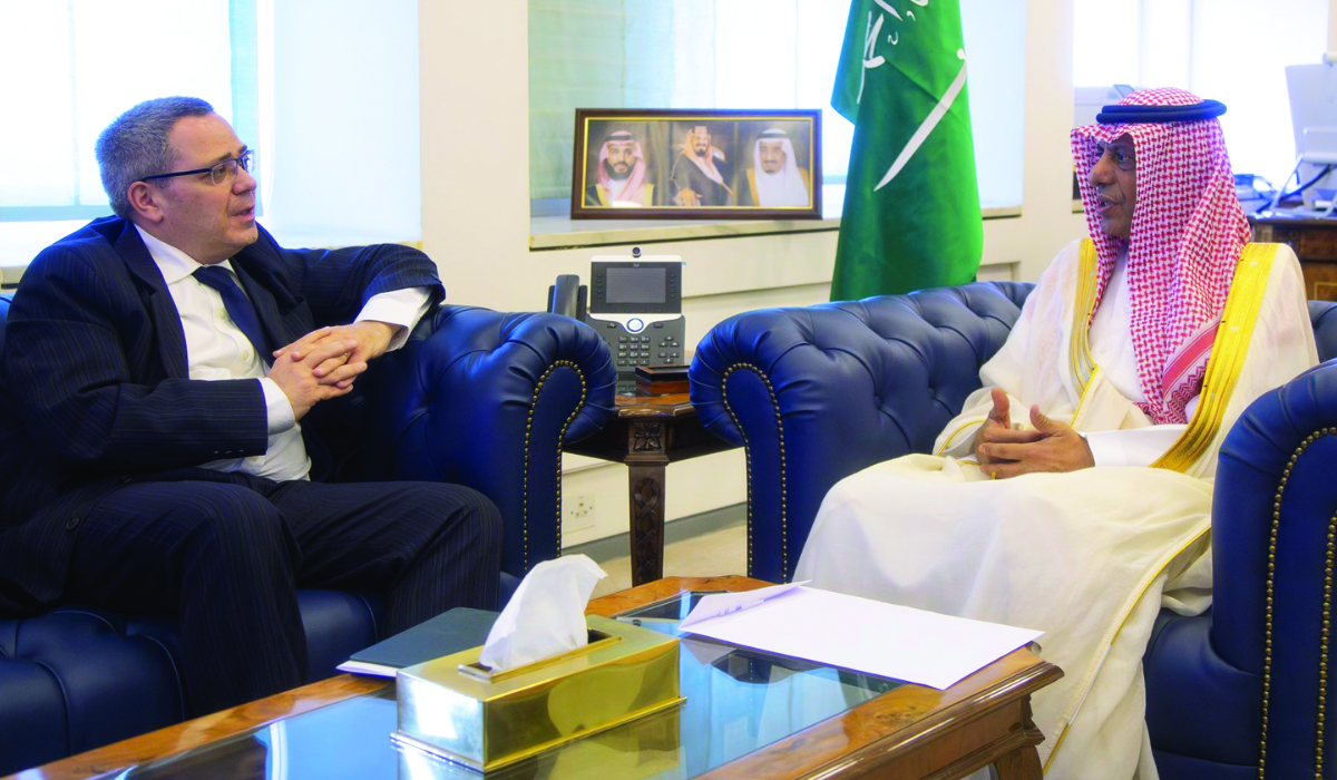 Abdulrahman Al-Rassi holds talks with Michael Alexios in Riyadh. (Supplied)