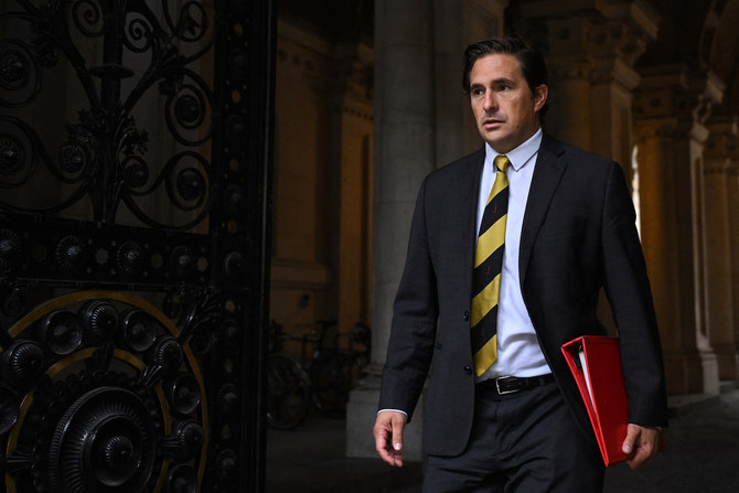 Britain's Minister of State for Veterans’ Affairs Johnny Mercer at 10 Downing Street in London. (AFP/File Photo)