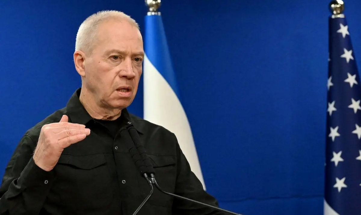 Israel’s Defense Minister Yoav Gallant speaks during a joint press conference with US Secretary of Defense, in Tel Aviv on December 18, 2023. (AFP)