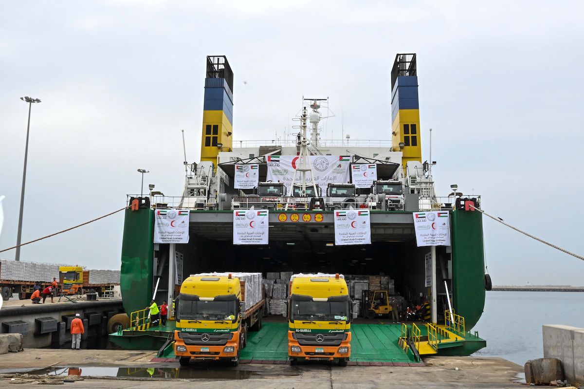 The third Emirati aid ship set sail for the Egyptian city of Al-Arish. (WAM)