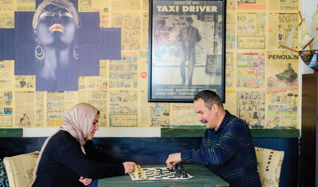 Veli Sacilik, right, is fighting anti-refugee rhetoric which dominates the campaign for municipal elections on March 31 in the city of Bolu. (AFP)