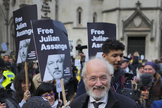 John Shipton, father of Julian Assange, leaves the Royal Courts of Justice in London, on February 20, 2024. (AP)