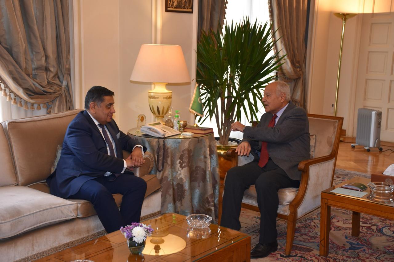Arab League Secretary-General Ahmed Aboul Gheit on Thursday held talks with British Minister of State for the Middle East and North Africa Lord Tariq Ahmad in Cairo to address the ongoing conflict in Gaza. (Supplied/Arab League)