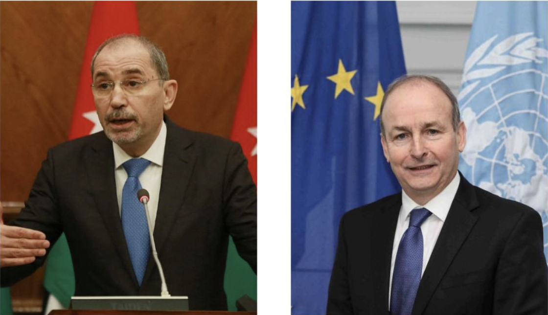 Jordanian Foreign Minister Ayman Safadi (L) received a phone call from the Irish Minister for Foreign Affairs Micheal Martin on Thursday. (Petra News Agency)
