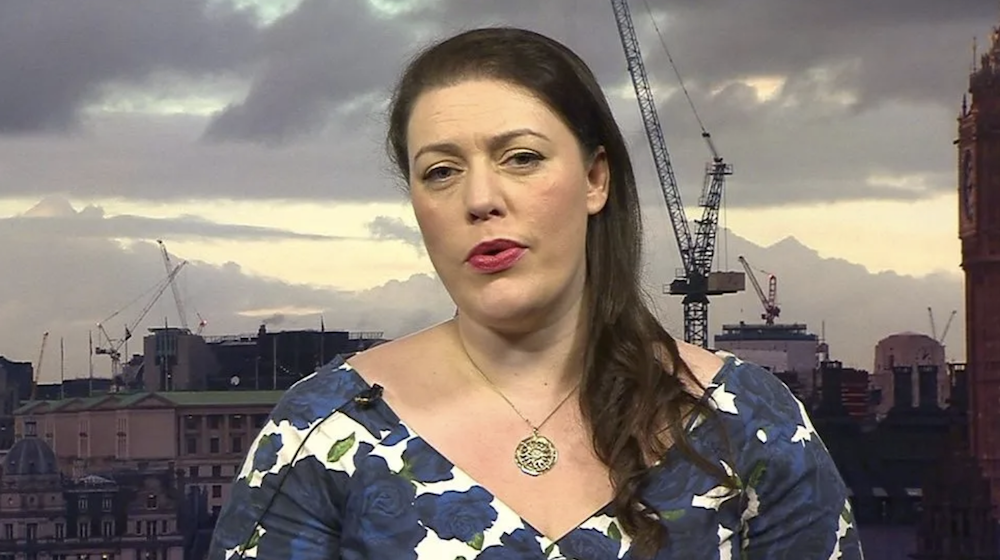 Former Foreign Office and Ministry of Defense official Alica Kearns said at a party fundraising event on March 13 that the UK government had not made public legal advice it had received that Israel has breached international humanitarian law in Gaza. (Screenshot/BBC)