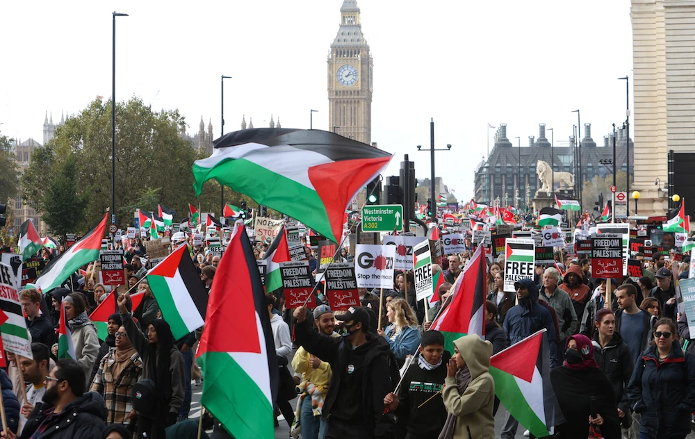 Limiting or banning pro-Palestine protests in the UK will increase the likelihood of terror attacks in the country, a former police chief has said. (Reuters/File Photo)