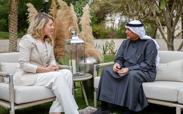 Canada’s Foreign Affairs Minister Melanie Joly, left, with Jassem Mohamed Albudaiwi, secretary-general of the GCC. (X: @GCCSG)