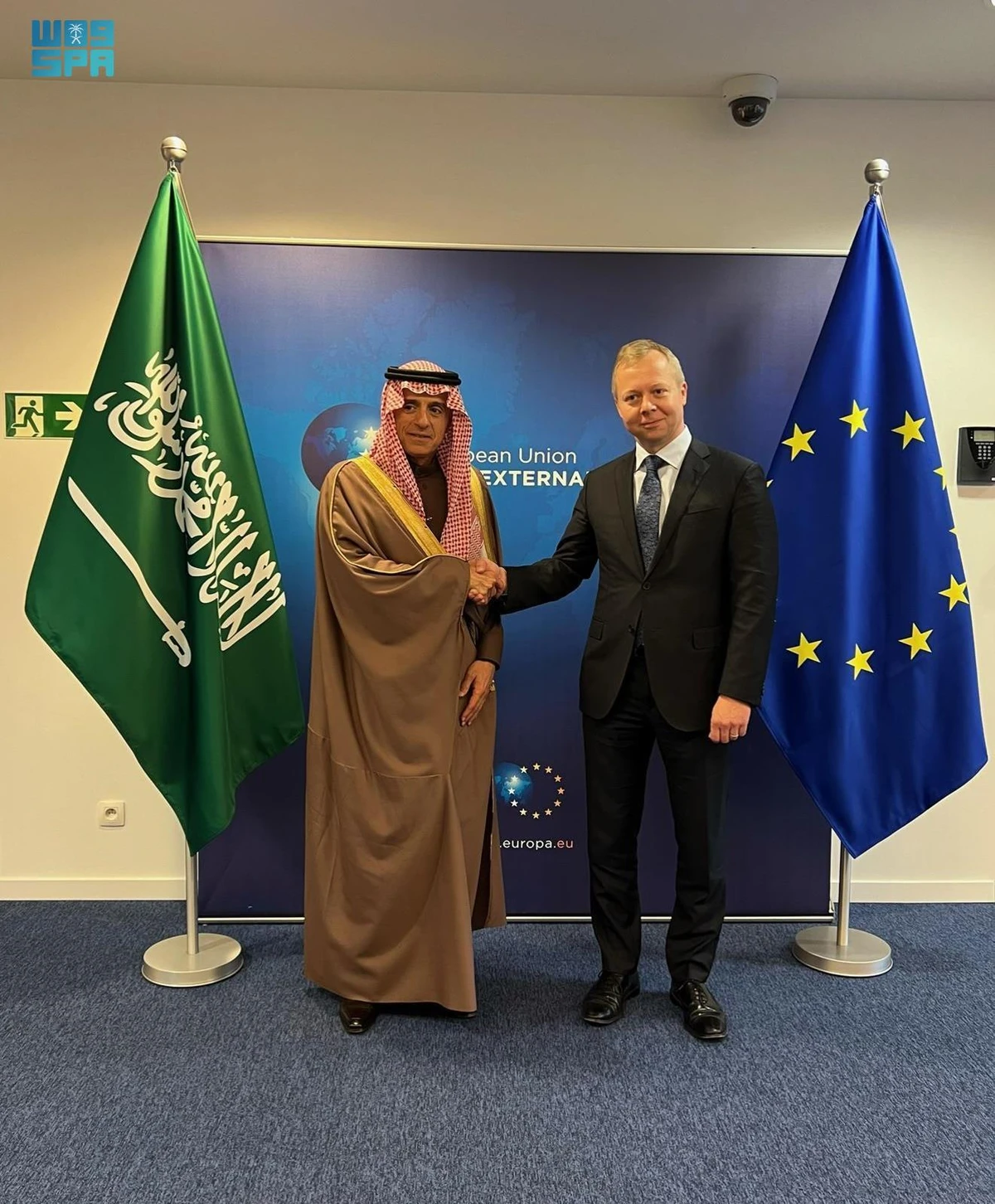Saudi Minister of State for Foreign Affairs and Climate Envoy Adel Al-Jubeir met with the EU Special Representative for the Middle East Peace Process, Sven Koopmans in Brussels. (SPA)