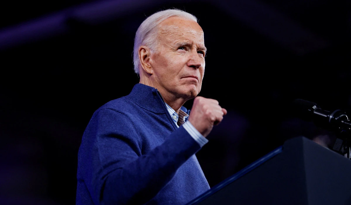 US President Joe Biden gestures during a campaign event at Strath Haven Middle School in Wallingford, Pennsylvania, U.S, March 8, 2024. (REUTERS)