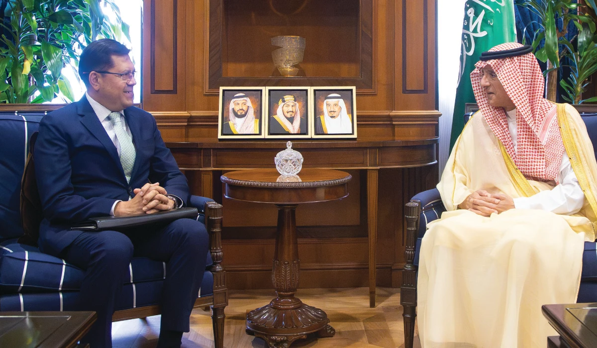 Adel Al-Jubeir holds talks with Anibal Gomez Toledo in Riyadh. (Supplied)
