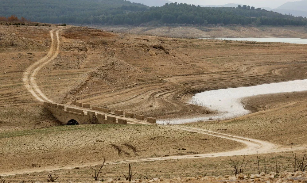 A view of an old bridge at the Guadalteba reservoir, during a strong drought in Campillos, near Malaga, southern Spain, January 29, 2024. (Reuters)