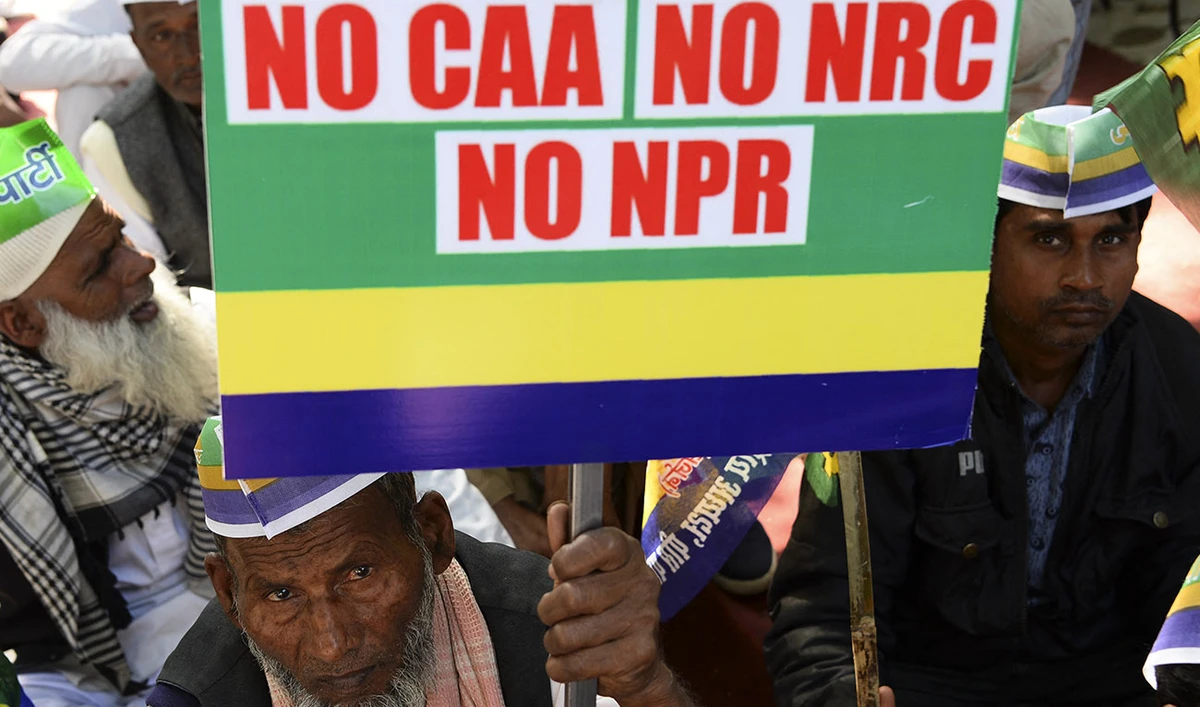 Supporters and activists of Peace Party take part in a protest rally against the Indian government's Citizenship Amendment Act (CAA) and the National Register of Citizens (NRC), in New Delhi on February 18, 2020. (AFP/File)