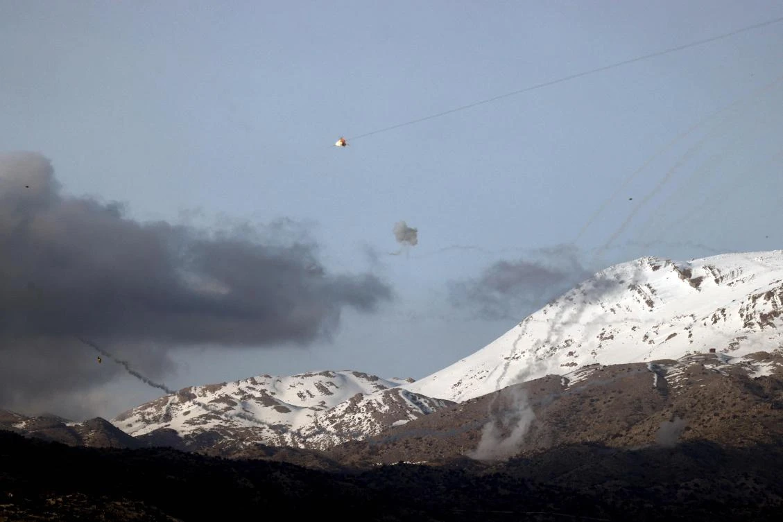 This picture taken from a position in northern Israel shows Israel's Iron Dome missile defence system intercepting rockets fired from south Lebanon over the Har Dove area amid increasing cross-border tensions between Lebanon's Hezbollah and Israel. (File/AFP)