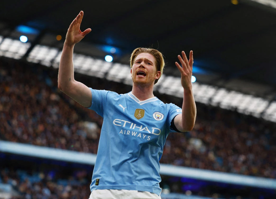 Manchester City’s Kevin De Bruyne reacts during their Premier League match against Manchester United at Etihad Stadium on Mar. 3, 2024. (Reuters/File)