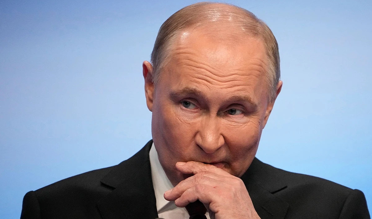 Russian President Vladimir Putin speaks on a visit to his campaign headquarters after the presidential election in Moscow, Russia, on March 18, 2024. (AP)