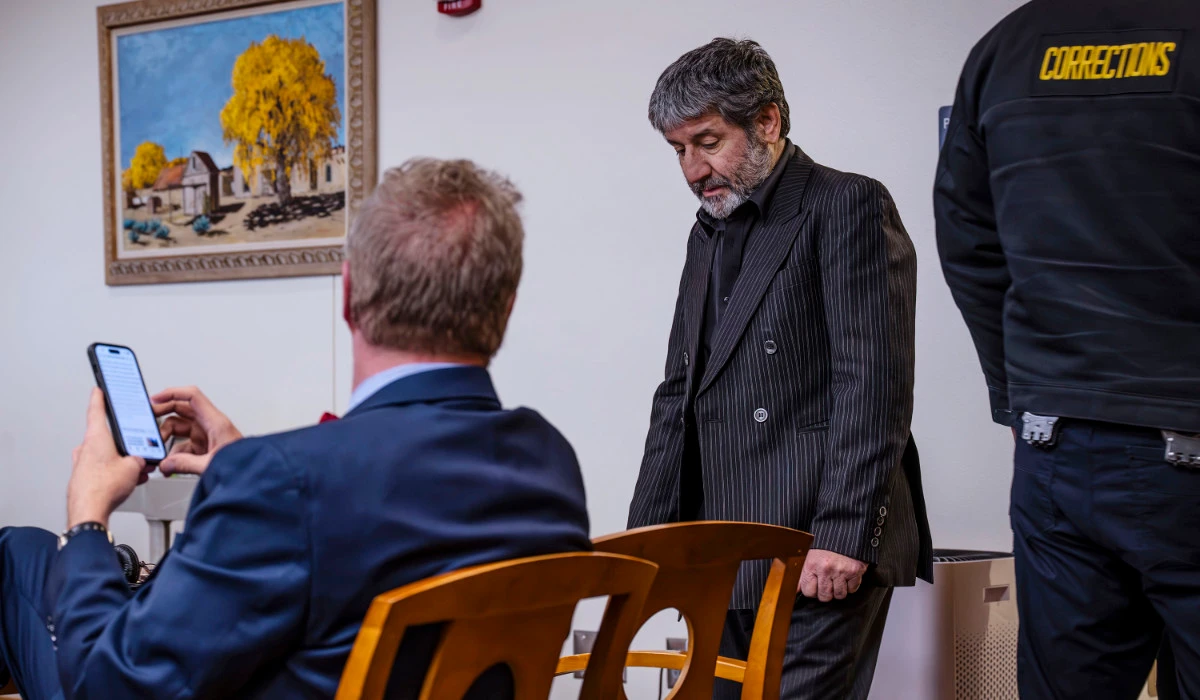 Muhammad Syed enters the court room before closing arguments at the Bernalillo County Courthouse in Downtown Albuquerque, N.M,, on Friday, March 15, 2024. (AP)