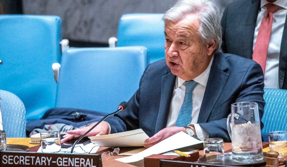 United Nations Secretary-General Antonio Guterres addresses a meeting of the United Nations Security Council on maintenance of international peace and security, nuclear disarmament and non-proliferation, Monday, March 18, 2024, at U.N. headquarters. (AP)
