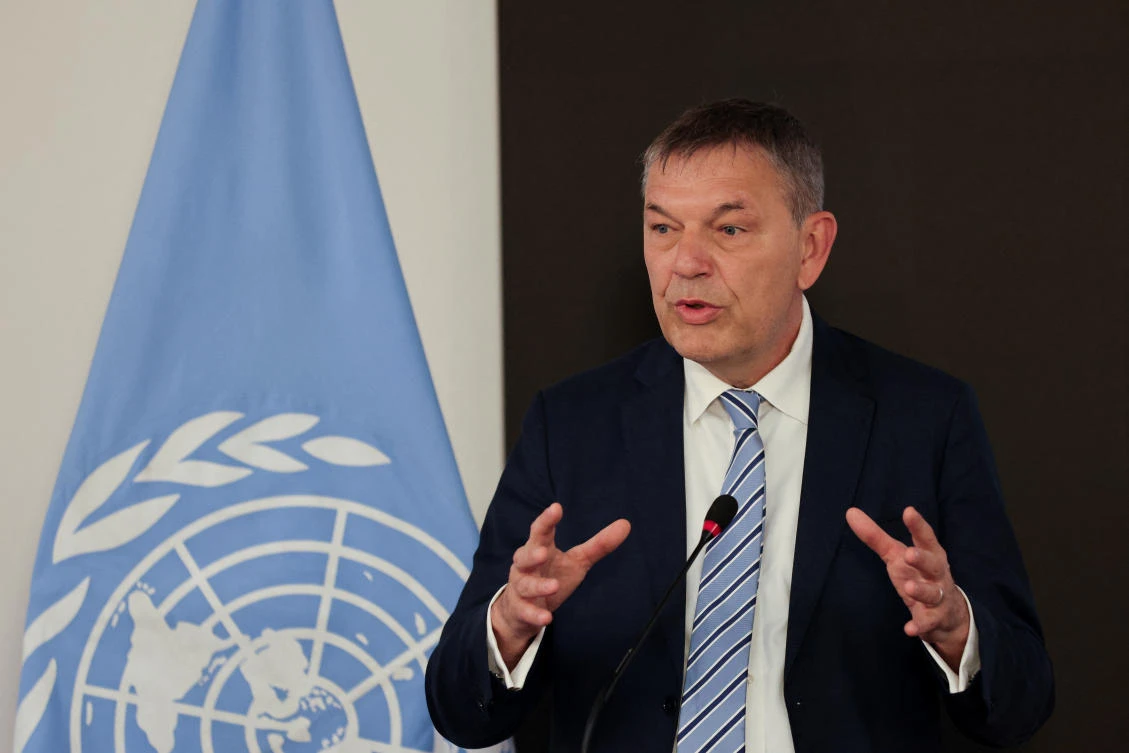UNRWA Commissioner-General Philippe Lazzarini speaks to the media in Cairo, on Mar. 18, 2024. (Reuters)