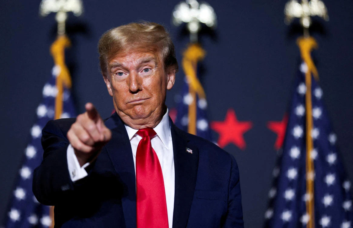 Republican presidential candidate and former US President Donald Trump gestures at a campaign event ahead of the Republican presidential primary election in North Charleston, South Carolina, US Feb. 14, 2024. (Reuters/File)
