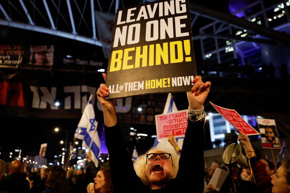 Demonstrators attend a protest against Israeli Prime Minister Benjamin Netanyahu's government in Tel Aviv on March 23, 2024, and call for the release of hostages kidnapped in the deadly October 7 attack on Israel by Hamas militants from Gaza,. (Reuters)