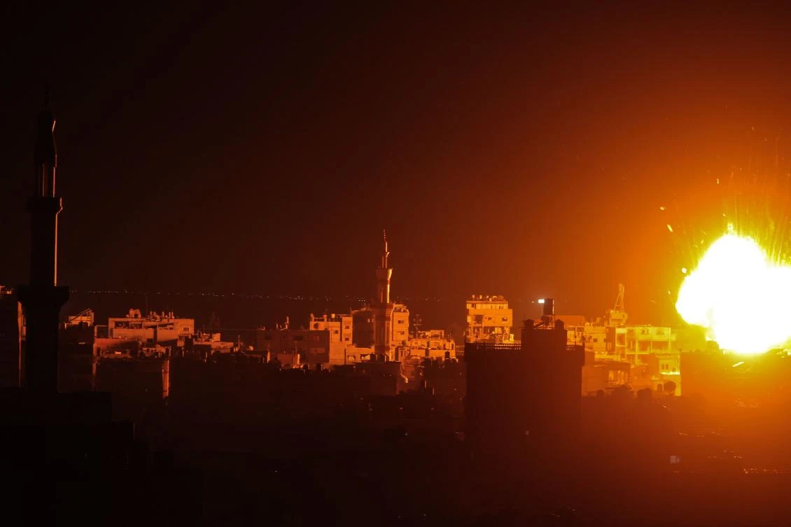 A fireball errupts during Isreali bombardment on Rafah, in the southern Gaza Strip, on Mar. 26, 2024. (AFP)