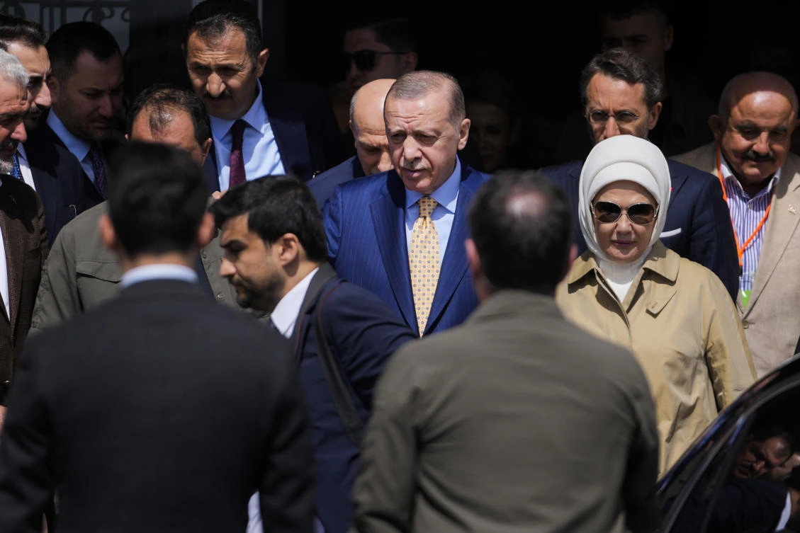 Turkish President Recep Tayyip Erdogan leaves after voting at a polling station in Istanbul, Turkey, Sunday, March 31, 2024. Turkey is holding local elections on Sunday that will decide who gets to control Istanbul and other key cities. (AP)