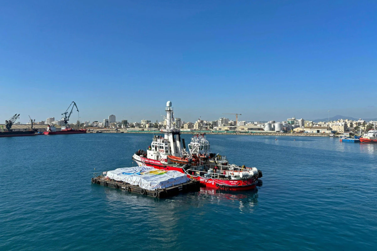 A ship sets sail with 200 tons of food aid to Gaza at the Cypriot port of Larnaca on March 12, 2024. (Proactiva Open Arms photo)