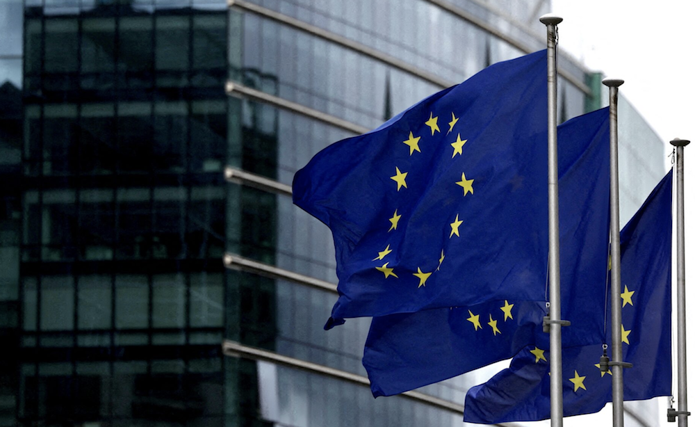 European flags fly outside the European Commission headquarters in Brussels. (Reuters)